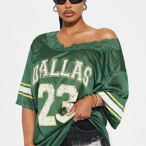 NWT 3X FASHION NOVA Livin' In Dallas 23 Off Shoulder Green Lace Trim Women's Top